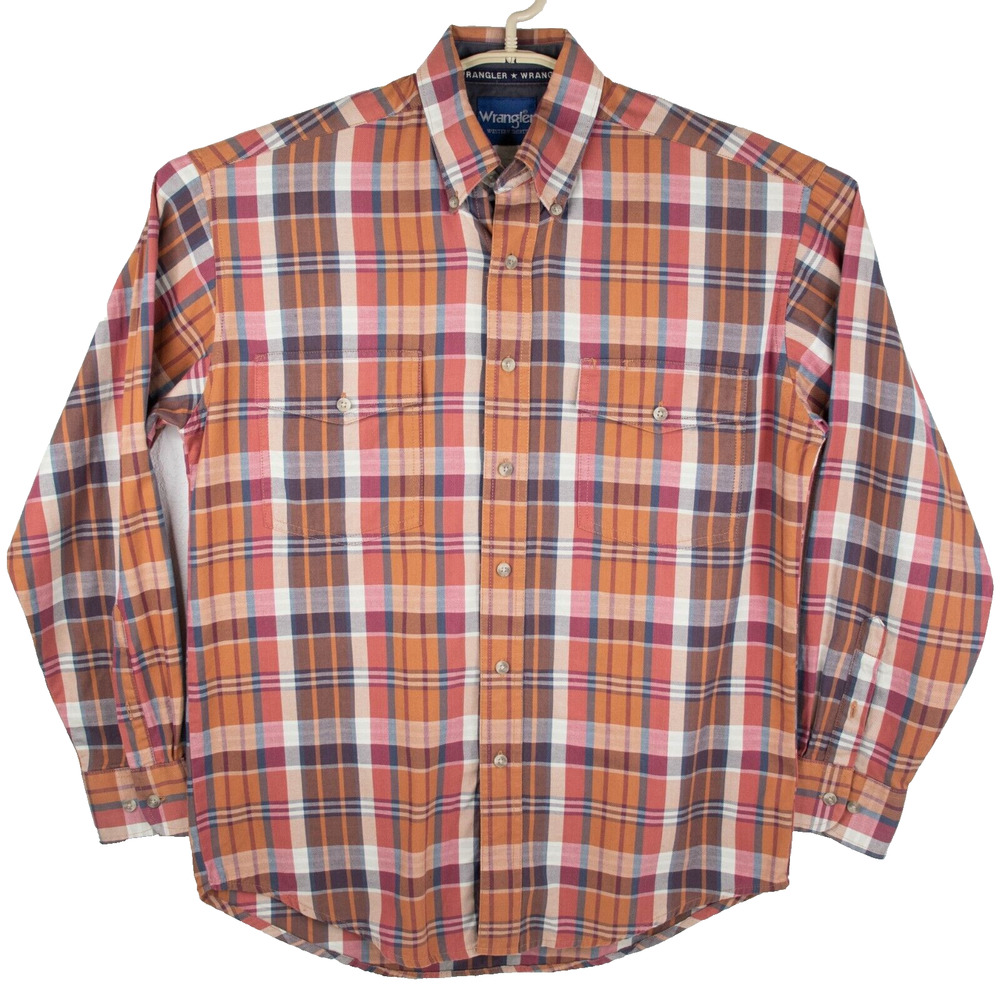 Wrangler Western Plaid Button Up Long Sleeve Shirt Mens SIZE M